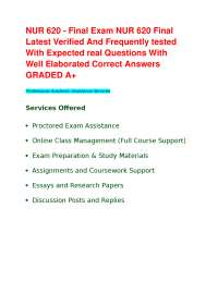 NUR 620 - Final Exam NUR 620 Final Latest Verified And Frequently tested With Expected rea