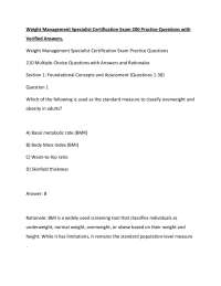 Weight Management Specialist Certification Exam 200 Practice Questions with Verified Answe