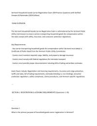 Vermont Household Goods Carrier Registration Exam 200 Practice Questions with Verified An