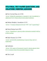PTU FINAL TEST PAPER QUESTIONS AND SOLUTIONS VERIFIED ANSWERS