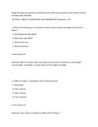 Weight Management Specialist Certification Exam 200 Practice Questions with Verified Answe
