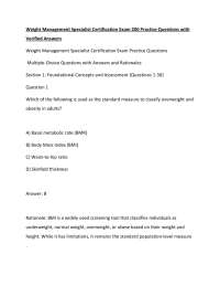 Weight Management Specialist Certification Exam 200 Practice Questions with Verified Answe