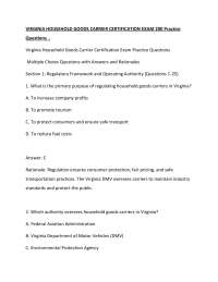 VIRGINIA HOUSEHOLD GOODS CARRIER CERTIFICATION EXAM 200 Practice Questions.p