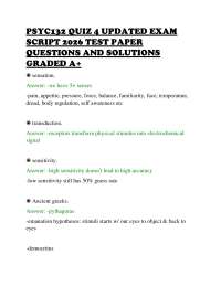 PSYC132 QUIZ 4 UPDATED EXAM SCRIPT 2026 TEST PAPER QUESTIONS AND SOLUTIONS GRADED A+