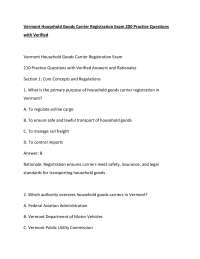 Vermont Household Goods Carrier Registration Exam 200 Practice Questions with Verified.