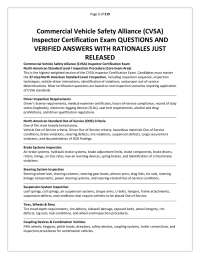 Commercial Vehicle Safety Alliance (CVSA) Inspector Certification Exam QUESTIONS AND VERIF