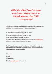 NBRC Mock TMC Exam Questions with Verified Solutions, Respiratory Therapy Study Guide,