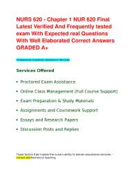 NURS 620 - Chapter 1 NUR 620 Final Latest Verified And Frequently tested exam With Expecte