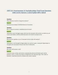 ANP 1111 Neuroanatomy & Neurophysiology Final Exam Questions with Correct Answers | Latest