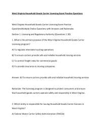 West Virginia Household Goods Carrier Licensing Exam Practice Questions.