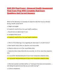 NUR 504 Final Exam| Advanced Health Assessment Final Exam Prep| Complete Real Exam Q&As