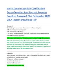Work Zone Inspection Certification Exam Question And Correct Answers (Verified Answers)