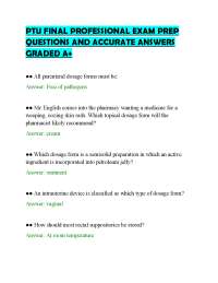 PTU FINAL PROFESSIONAL EXAM PREP QUESTIONS AND ACCURATE ANSWERS GRADED A+