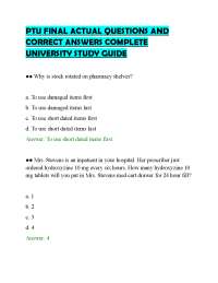 PTU FINAL ACTUAL QUESTIONS AND CORRECT ANSWERS COMPLETE UNIVERSITY STUDY GUIDE