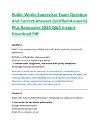 Public Works Supervisor Exam Question And Correct Answers (Verified Answers)