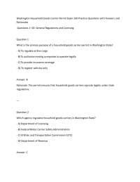 Washington Household Goods Carrier Permit Exam 200 Practice Questions with Answers and Ra