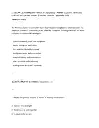 AMERICAN SAMOA MASONRY / BRICKLAYER LICENSING – APPRENTICE EXAM 200 Practice Questions wi