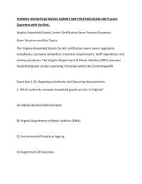 VIRGINIA HOUSEHOLD GOODS CARRIER CERTIFICATION EXAM 200 Practice Questions with Verified.p