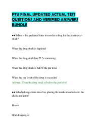 PTU FINAL UPDATED ACTUAL TEST QUESTIONS AND VERIFIED ANSWERS BUNDLE