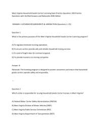 West Virginia Household Goods Carrier Licensing Exam Practice Questions 200 Practice Ques