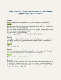 Animal Nutrition Exam 5 (Final) Exam Questions with Complete Solutions 100% Solved | Grade