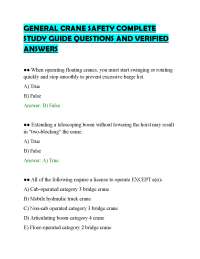 GENERAL CRANE SAFETY COMPLETE STUDY GUIDE QUESTIONS AND VERIFIED ANSWERS