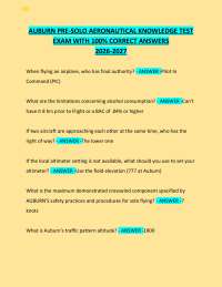 AUBURN PRE-SOLO AERONAUTICAL KNOWLEDGE TEST EXAM WITH 100% CORRECT ANSWERS 2026-2027