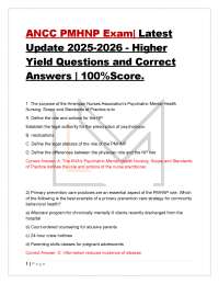 ANCC PMHNP Exam| Latest Update 2025-2026 - Higher Yield Questions and Correct Answers |