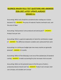 BUSINESS MAJOR FIELD TEST QUESTIONS AND ANSWERS 2026-2027 LATEST UPDATE ALREADY GRADED
