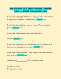 BIOCHEMISTRY FINAL EXAM - PORTAGE LEARNING CHEM 210 SOLVED |GUARANTEED PASS
