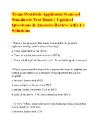 Texas Pesticide Applicator General Standards Test Bank | Updated Questions & Answers Rev