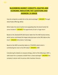 BLOOMBERG MARKET CONCEPTS: EQUITIES AND ECONOMIC INDICATORS TEST QUESTIONS AND ANSWERS |