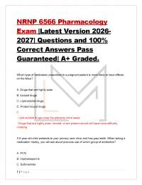 NRNP 6566 Pharmacology Exam |Latest Version 2026 2027| Questions and 100% Correct Answer