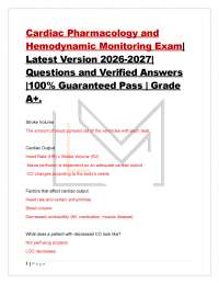Cardiac Pharmacology and Hemodynamic Monitoring Exam| Latest Version 2026-2027|