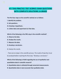 ATI TEAS PRACTICE TEST SCIENCE EXAM QUESTIONS WITH COMPLETE SOLUTIONS |A GRADE