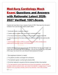 Med-Surg Cardiology Mock Exam| Questions and Answers with Rationale| Latest 2026 2027 Ve