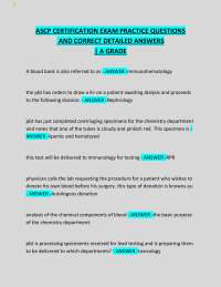 ASCP CERTIFICATION EXAM PRACTICE QUESTIONS AND CORRECT DETAILED ANSWERS | A GRADE
