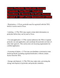 Texas Pesticide Applicator General Standards Test Bank | Complete Questions & Answers fo