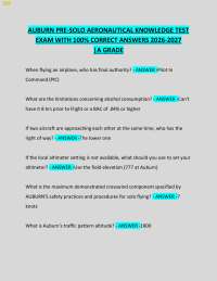 AUBURN PRE-SOLO AERONAUTICAL KNOWLEDGE TEST EXAM WITH 100% CORRECT ANSWERS 2026-2027 |A