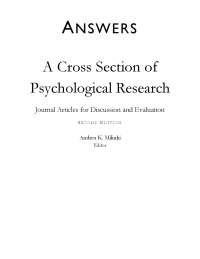 Answer Key for A Cross Section of Psychological Research 2e By Andrea Milinki