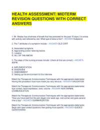 HEALTH ASSESSMENT| MIDTERM REVISION QUESTIONS WITH CORRECT ANSWERS