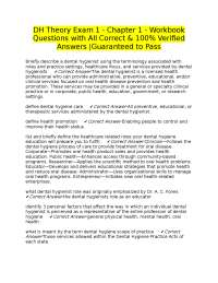 DH Theory Exam 1 - Chapter 1 - Workbook Questions with All Correct & 100% Verified Answers