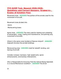 YYZ AVOP Test. Newest 2026-2026. Questions and Correct Answers. Graded A+, Exams of Aviati