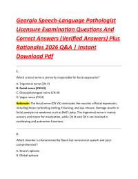 Georgia Speech-Language Pathologist Licensure Examination Questions And Correct Answers