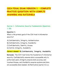 CSIA FINAL EXAM VERSION 1 - COMPLETE PRACTICE QUESTION WITH COMPLTE ANSWERS AND RATIONELS