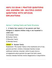 HDFS 210 EXAM 1 PRACTICE QUESTIONS AND ANSWERS 100+ MULTIPLE-CHOICE QUESTIONS WITH DETAILE