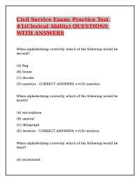 Civil Service Exam Practice Test #1(Clerical Ability) QUESTIONS WITH ANSWERS.