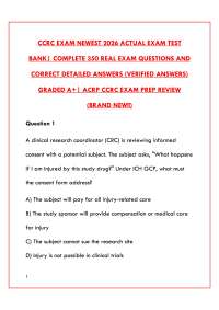 ACRP CCRC CERTIFICATION EXAM 2026 | 125 QUESTIONS, TEST BANK & CLINICAL RESEARCH COORDINAT