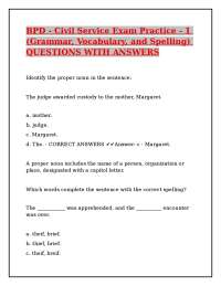 BPD - Civil Service Exam Practice - 1 (Grammar, Vocabulary, and Spelling) QUESTIONS WITH A