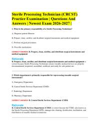Sterile Processing Technician (CRCST) Practice Examination | Questions And Answers | New